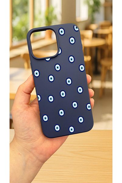 Vip Case iPhone 15 Pro Max - حافظة مطاطية كلاسيكية ممتصة للصدمات من السيليكون بنمط خرز العين الشريرة277
