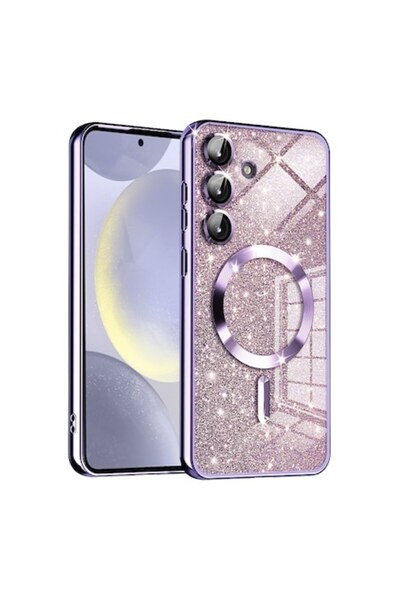Fils Husă de protecție pentru Samsung Galaxy S24 Plus, MagSafe cu sclipici de lux, violet deschis și fructe de pădure