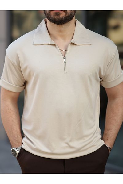 BASEL.CO Oversize Loose Fit Zippered Polo Neck Tshirt