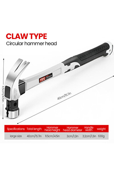 choice2 1933 AIRAJ Short/Long Handle Claw Hammer Double Nail High Carbon Stee...