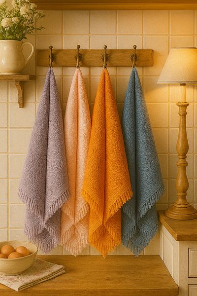 Bonny Home Set de 4 prosoape colorate cu franjuri – 30x50 cm |   100% bumbac pentru uscare și prosop de mână