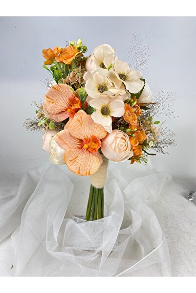 Buketlife Somon orkideli gelin çiçeği gelin buketi yaka çiçeği