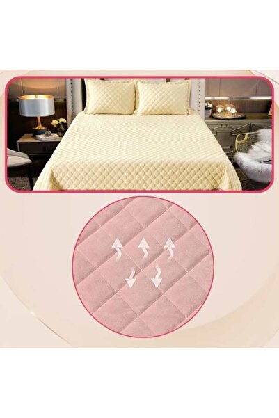 Mercaton Set 3 Piese de Lux, Cuvertura de Pat din Catifea cu Broderie, Matlasata, 230x250 cm si 2 Fete de Per