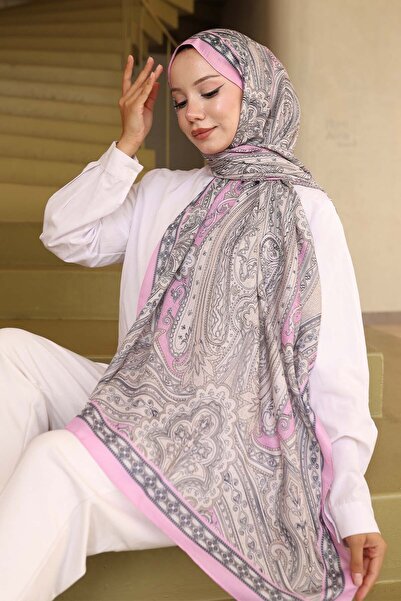 benguen Βαμβακερό σάλι με έθνικ σχέδιο Lilac İpk100