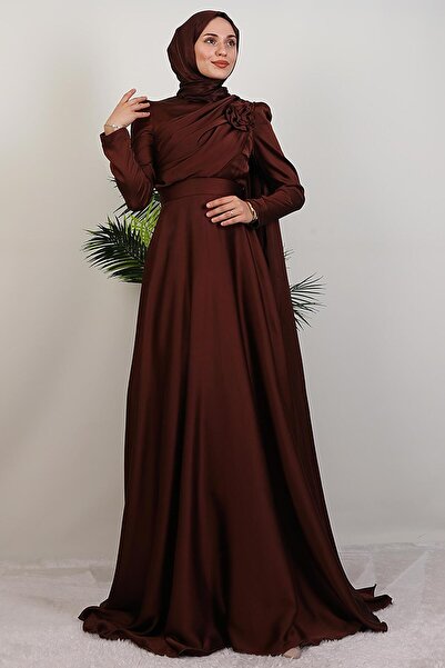 GİYZAMİLA Βραδινό φόρεμα Alaz Satin Rose Bitter Brown