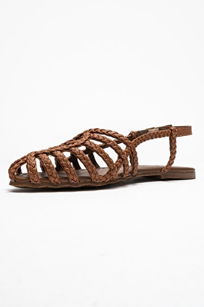 LuviShoes Claudia Tan Knitted Lattice Design Women's Sandals