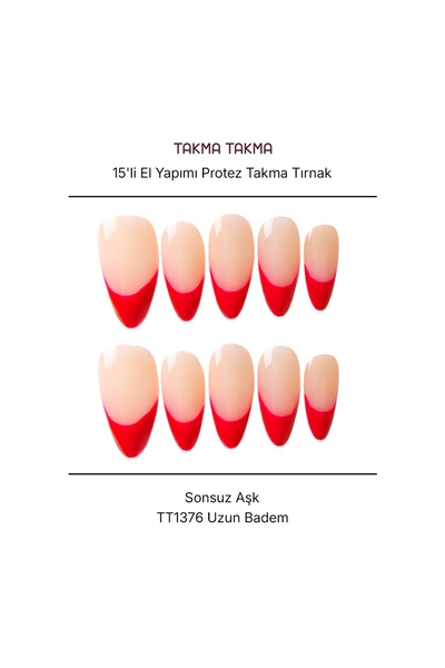Takma Takma 15'li Kırmızı Uzun Badem TT1376 Tekrar Kullanılabilir El Yapımı P...