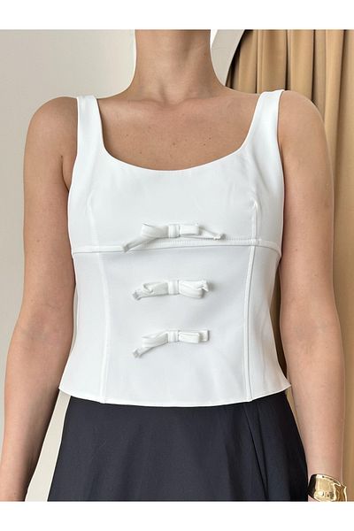 My Blog White Color Bow Crop Blouse