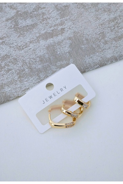 İnci 3'lü taşlı küpe