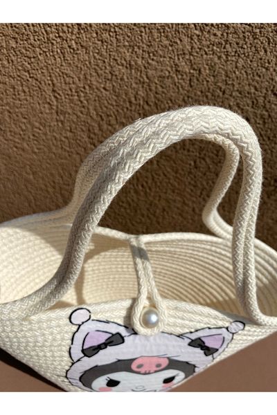 ELÇİÇEK HOME Straw Bag, Beach Bag, Transfer Printed Backpack