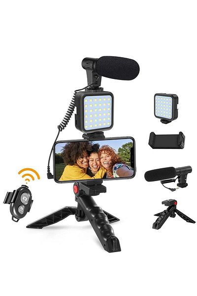 Generic Vlogging kit 6 in 1 Combo (Microphone, Selfie Light, Tripod Stand, Mobile Holder, Shock Mount, Noise