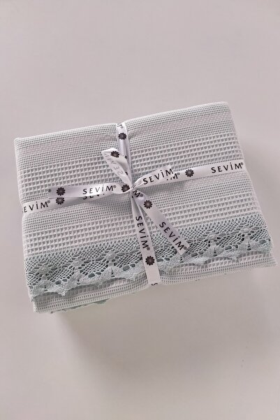 Sevim Δαντελένια Μονό Βάφλα Πικέ- 100% Βαμβακερή Κυψελωτή Πικέ-160x230 cm-Μέντα