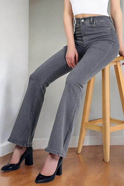 Livik Piaf Gray Spanish Leg High Waist Lycra Women's Jeans