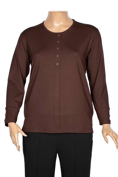 Pıtırcık Cimariva Women's Nuket Plus Size O Neck Five Ornamental Buttons Brown Blouse