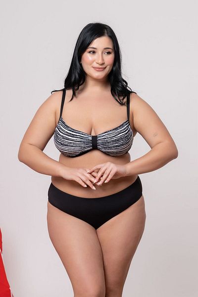 YXL COLLECTION Set de bikini pentru femei de mărime mare din Lycra cu talie înaltă, alb, negru