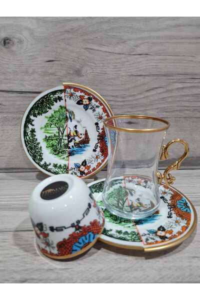 FERMATO 18 Parça 6 Kişilik Çay ve Türk Kahvesi Fincanı Takımı Hybrid 6 Serisi