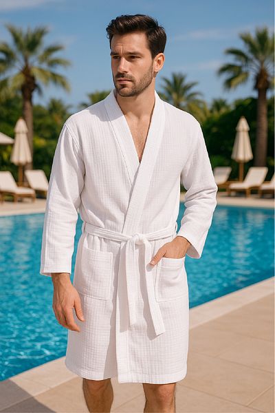 Elvya Muslin Kimono Bathrobe – Unisex |   100% Cotton Soft 2 Layer Natural Fabric