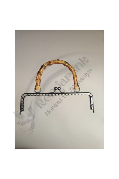 RENGARENK Bambu Görünümlü Plastik Saplı Metal Vintage Çanta Bursu 25cm