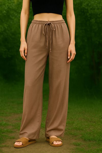 My Blog Milky Brown Cotton Linen Trousers