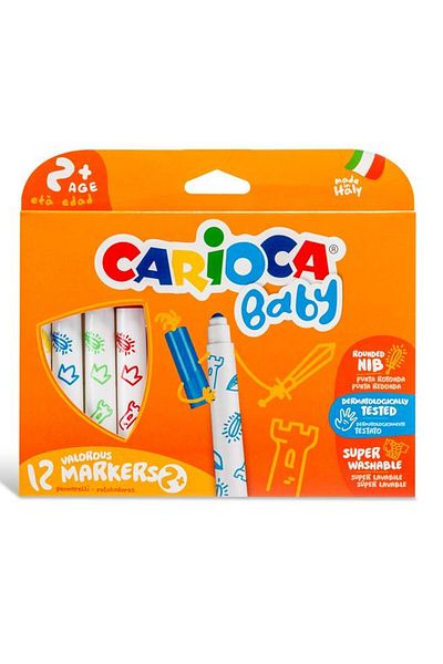 CARIOCA أقلام تلوين كبيرة الحجم قابلة للغسل للأطفال، عبوة من 12 قطعة 42814