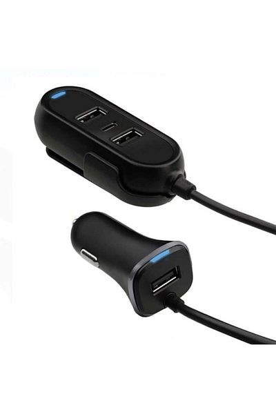 divendi-ro Smart Charge Car Charger, 3 USB & TYPE C Ports, DC/DC 12-24V, Black