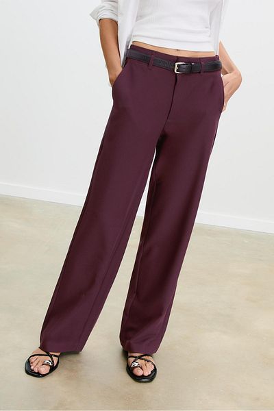 Stradivarius بنطلون أنيق مستقيم الساق مع حزام