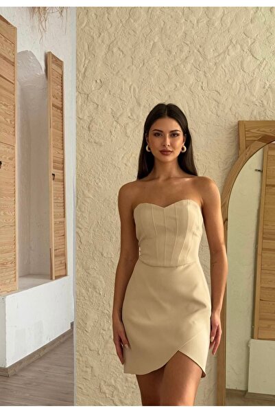 MU&ME BOUTİQUE Dress Mini Strapless - Cream