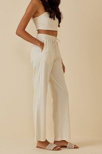 Fahhar Linen Straight Trousers Dark Beige