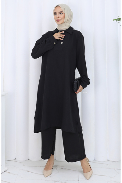 sefamerve Double Button Tunic Trousers Double Suit 2118-01 Black