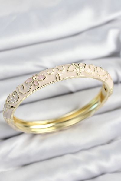 BESKAR Mineli Brass Cream Flower Motif Gold Women's Handcuffs