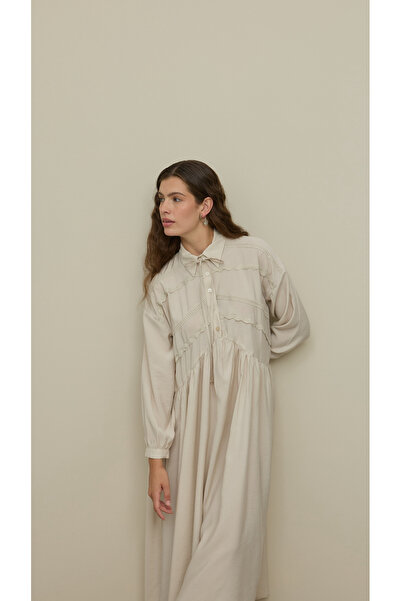 Fahhar Stripe Detailed Modal Dress Stone