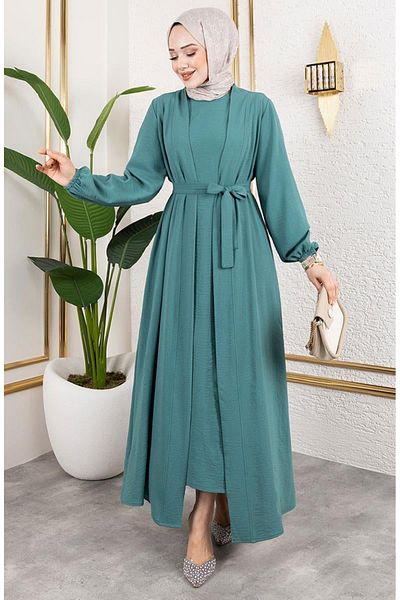sefamerve Set Abaya Nobil 0336-03 Verde Menta