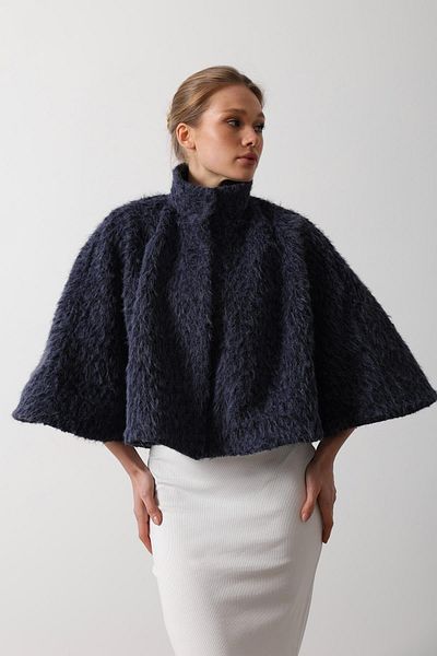 VAGGON Women's Indigo Button Closure Lined Cashew Poncho Vs00479