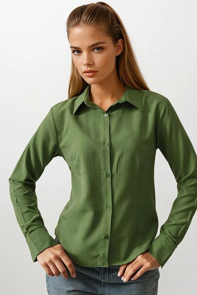 VAGGON Women's Ages Green Slim Fit Long Sleeve Basic Shirt Vs00545