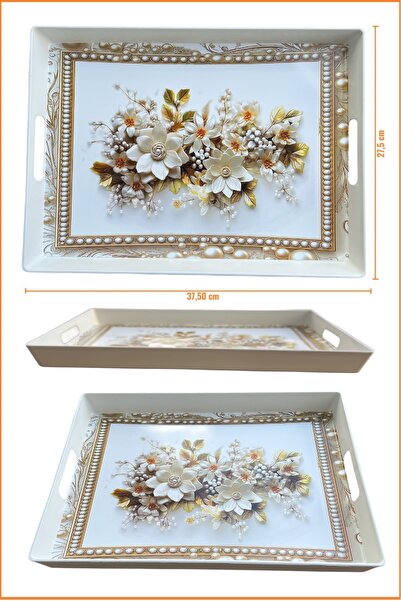 EZMK EV GEREÇLERİ Çay Kahve Sunum Tepsisi, Beyaz Renk, 1 Adet, 375x275 mm