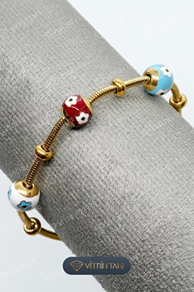 Çelik Karışık Renk Detaylı Altın Renk Bileklik