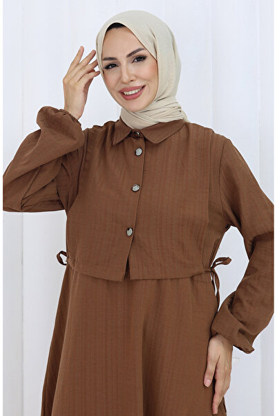 sefamerve Buttoned Vest Dress Double Suit 2119-03 Brown