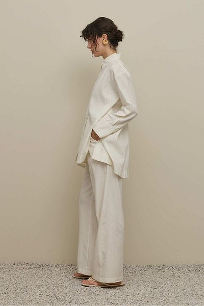 Fahhar Lyocell Linen Thick Folded Shirt White