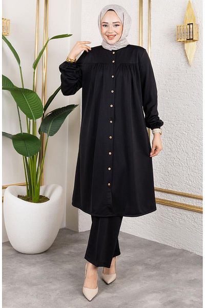 sefamerve Set Hijab cu șnur 2061-01 Negru
