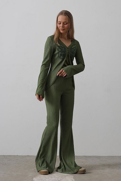 VAGGON Women's Khaki Butterfly Detailed Knitted Suit Vs00612