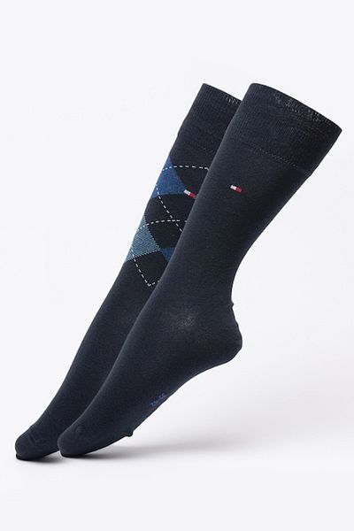 Tommy Hilfiger , Set de sosete lungi - 2 perechi, Alb, Albastru inchis, Bleumarin, 43-46