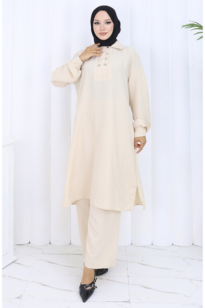 sefamerve Double Button Tunic Trousers Double Suit 2118-06 Mink