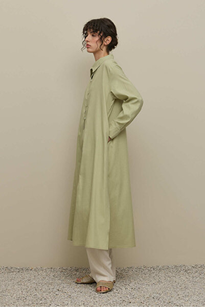 Fahhar Britli Linen Maxi Shirt Mint