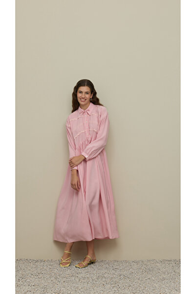 Fahhar Stripe Detailed Modal Dress Pink