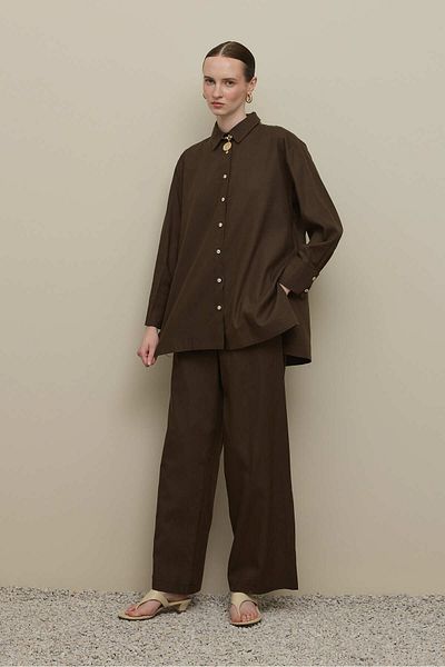 Fahhar Lyocell Linen Shirt Suit Brown