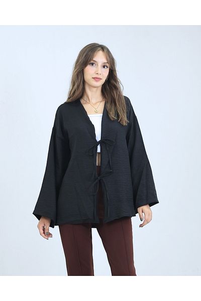 fh fashionhere Cămașă tunică kimono neagră pentru femei, confortabilă și elegantă