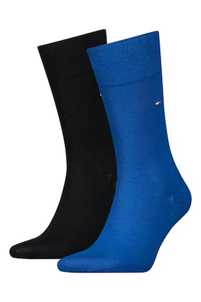 Tommy Hilfiger , Set de sosete lungi cu logo brodat - 2 perechi, Negru, Albastru royal, 43-46