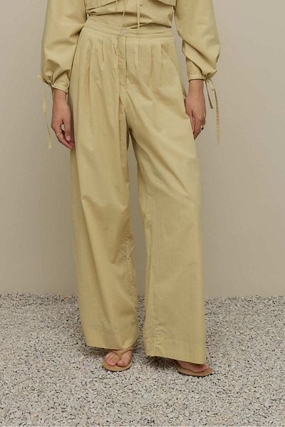 Fahhar Multi Pleated Voile Trousers Light Yellow