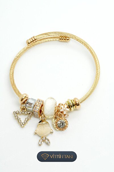 Çelik Karışık Figürlü Altın Renk Bileklik