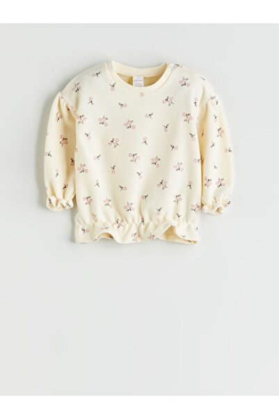 LC Waikiki LCW baby Bisiklet Yaka Çiçekli Kız Bebek Sweatshirt ve Tayt 2'li